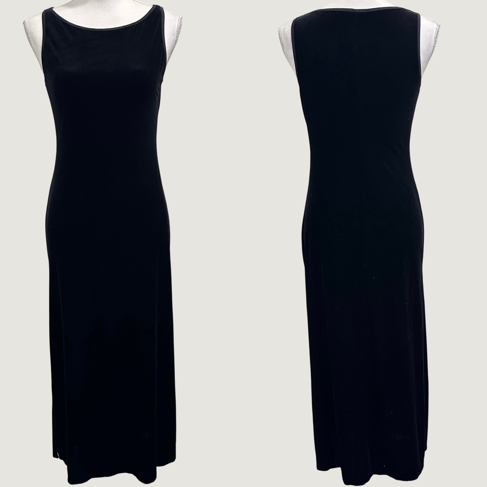 Y2K 90s My Michelle Black Velvet Maxi Dress Sleeveless Boat Neck S Goth Witchy